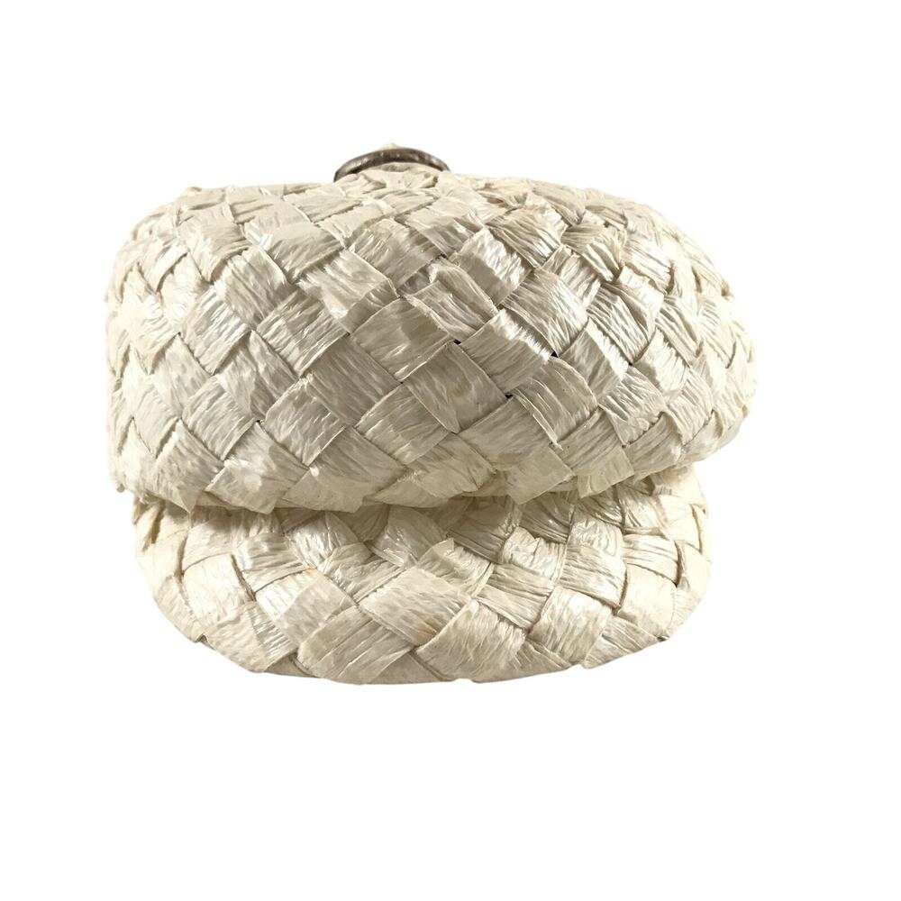 Ivory Paper Crepe Cap Basket Weave Mark III Cream Hat with Buttons Vintage - Picture 2 of 6